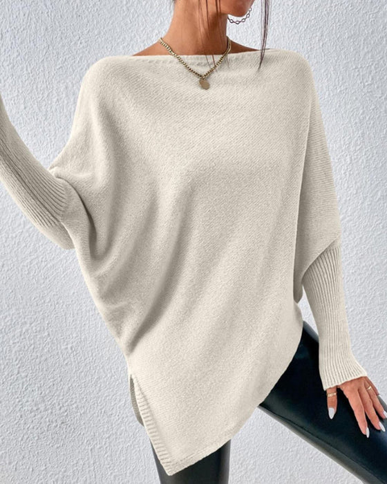 Ensfarvet off-shoulder sweater