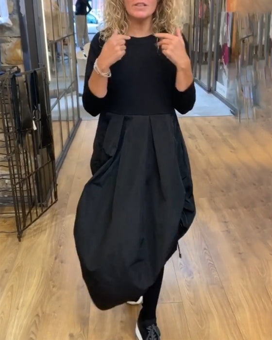 Afslappet patchwork kjole med snøre