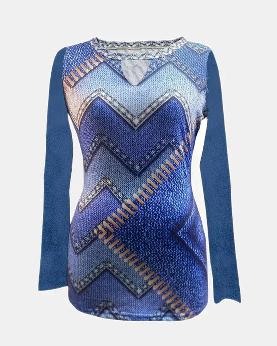 Bølgestribet bluse med rund hals