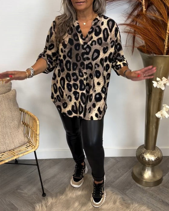 Langærmet top med leopardprint