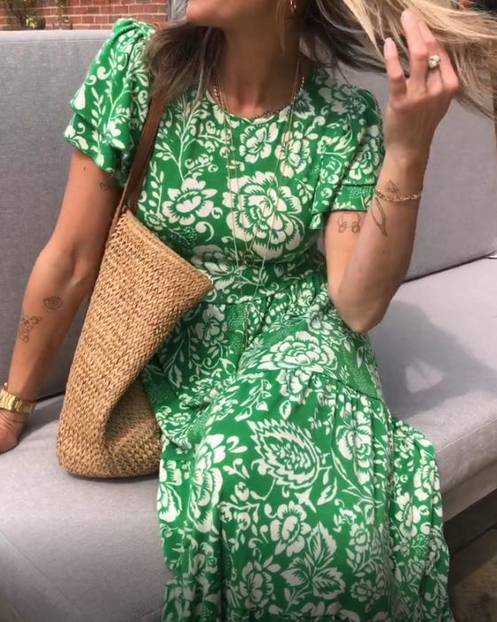 Kortærmet sommerkjole med blomsterprint