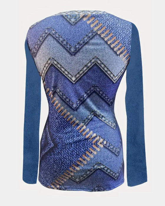 Bølgestribet bluse med rund hals