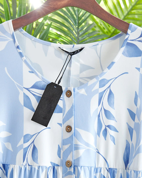 Kortærmet sommerkjole med bladprint