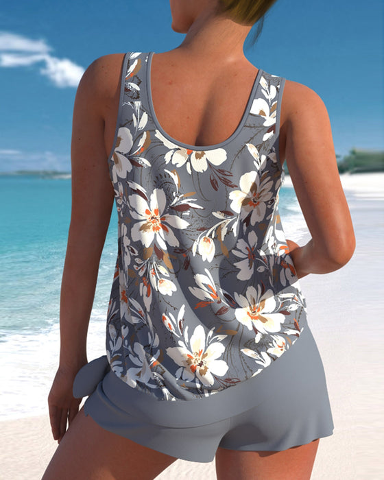 Casual blomstermønstret tankini m/shorts