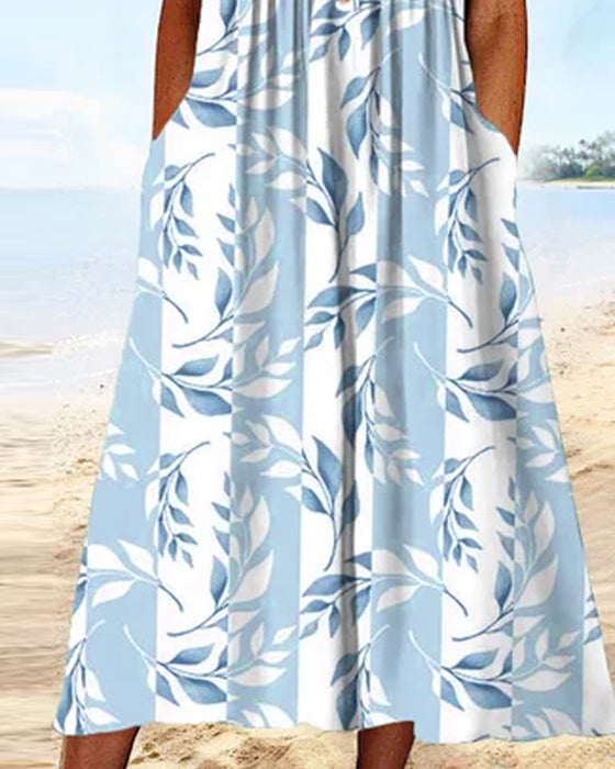 Kortærmet sommerkjole med bladprint