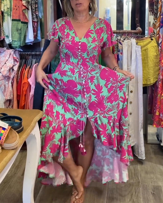 Kjole med print og korte ærmer