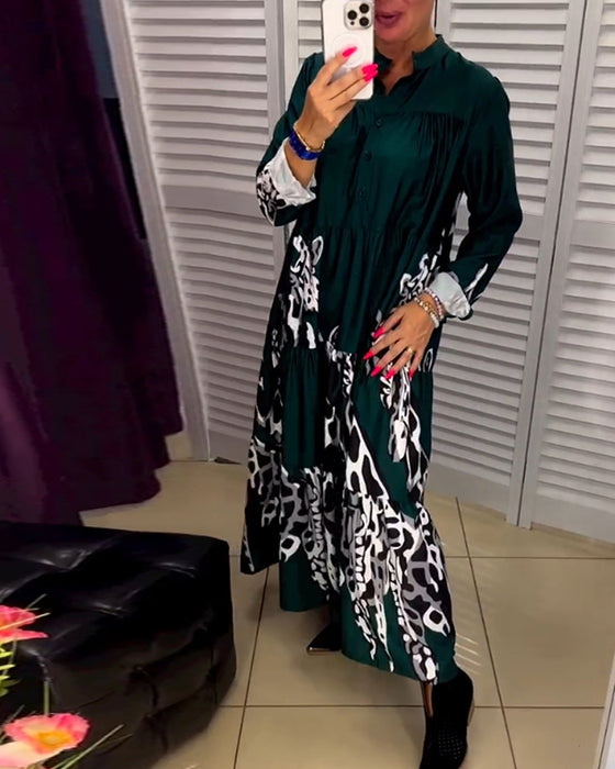 Mønstret lang kjole med knapper