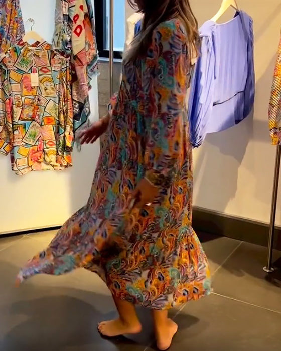 Print v-hals a-line maxi kjole