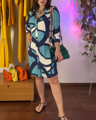 Langærmet kjole med knapper og print