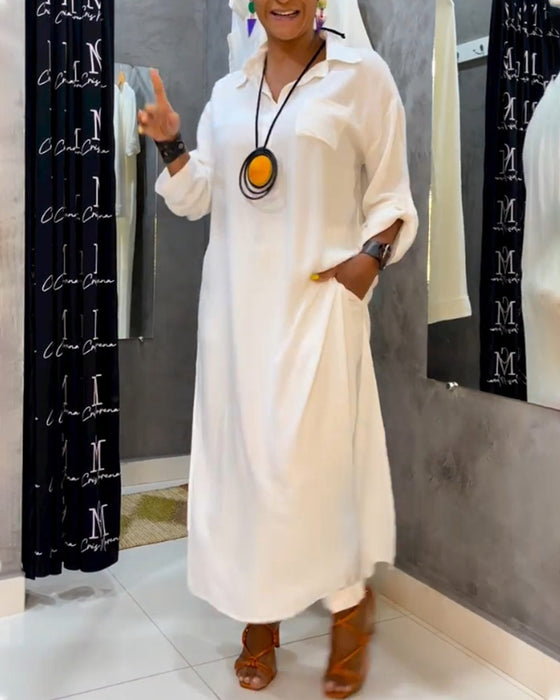 Hvid kjole med bred lapelkrave og lommer