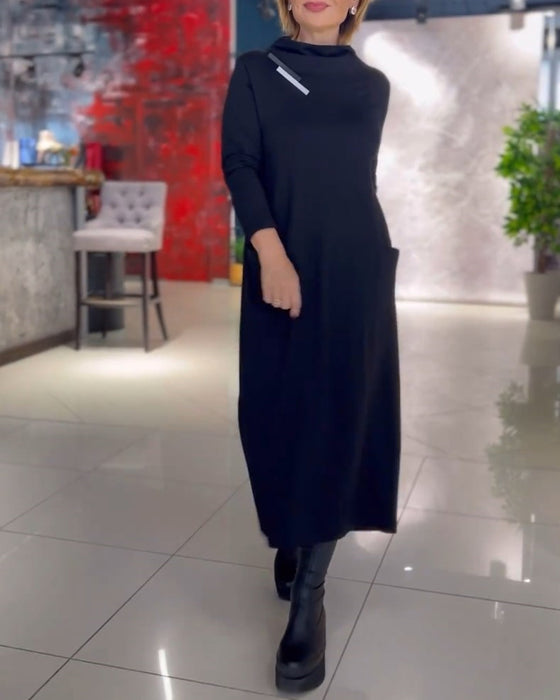 Lang sort kjole med sidelomme