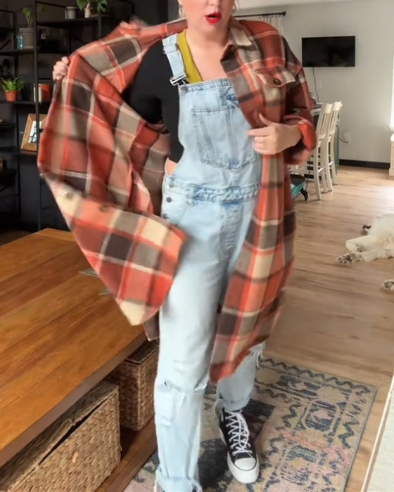 Afslappet plaid frakke med knapper