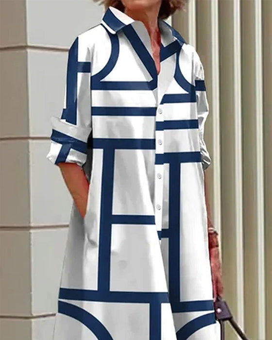 Kjole med lommer og geometrisk print