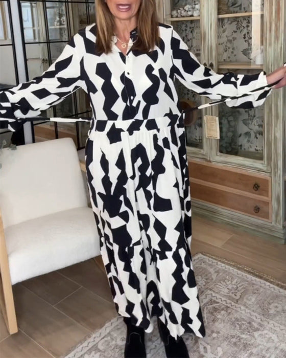 Mønstret maxikjole med lange ærmer