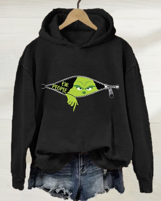 Ensfarvet hættetrøje med lange ærmer