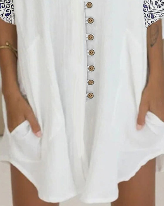 Delvist mønstret kjole med trekvarte ærmer