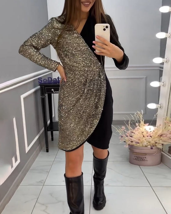 Dobbeltlags patchwork kjole med pailletter