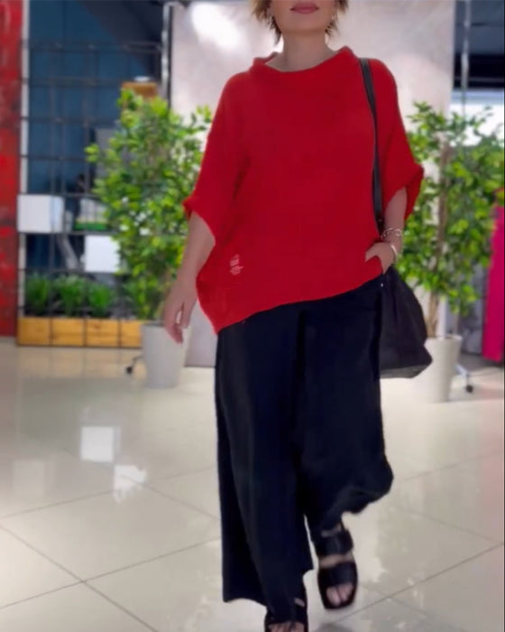 Ensfarvet top i løs pasform