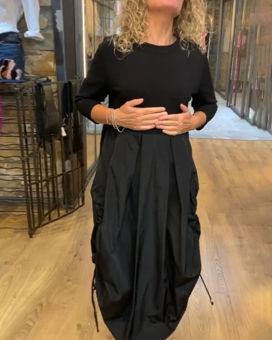 Afslappet patchwork kjole med snøre