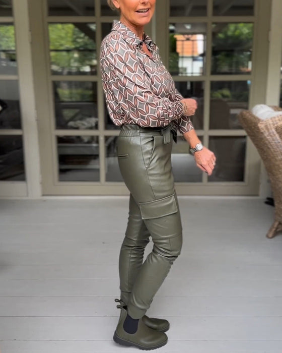 Vintage V-hals afslappet bluse