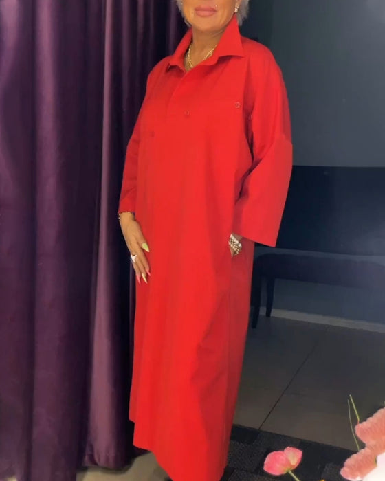 Lang kjole med lommer og skjortekrave