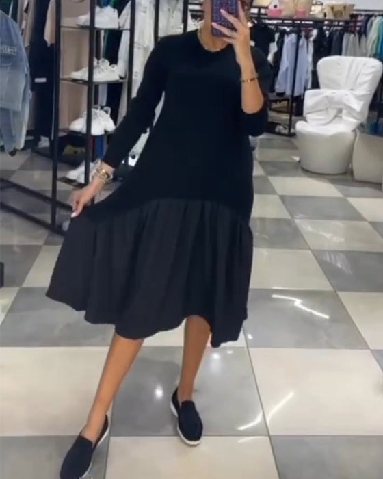 Casual patchwork-kjole med flæser