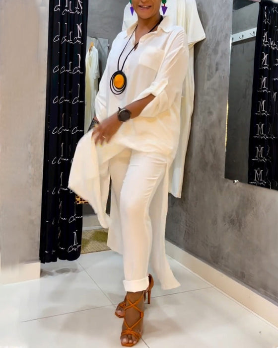 Hvid kjole med bred lapelkrave og lommer