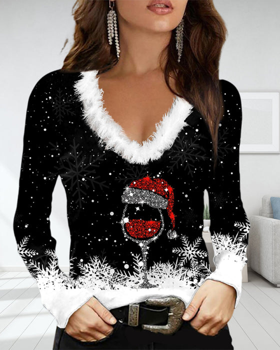 Julebluse med V-hals