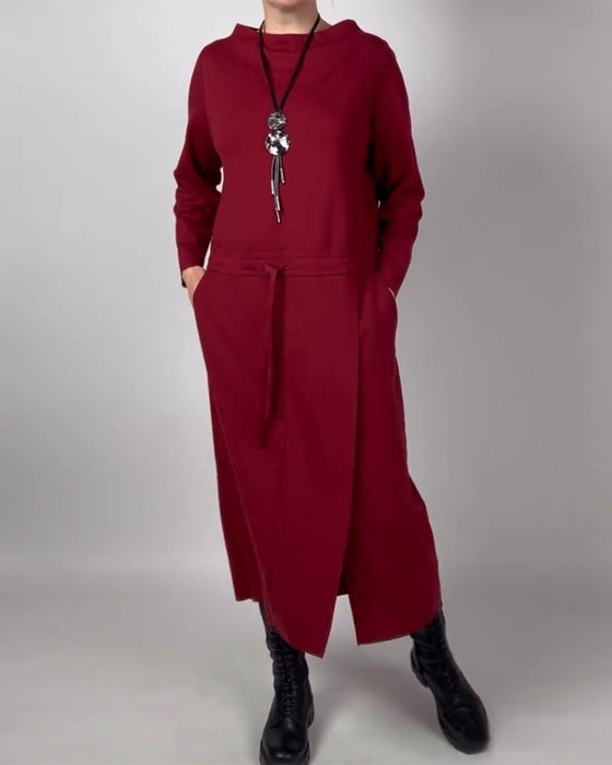 Ensfarvet kjole med lommer