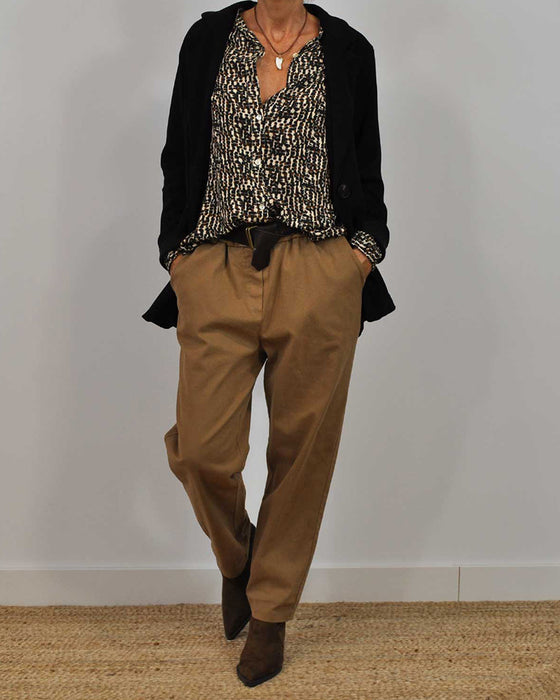 casual skjorte i retrostil med rund hals