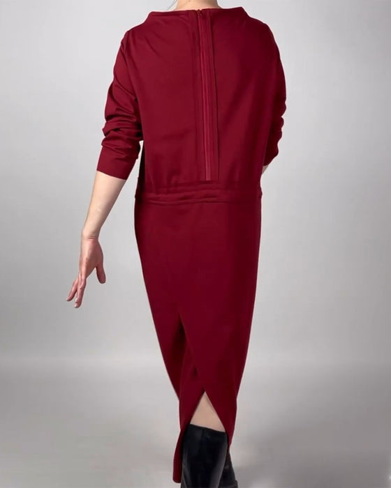 Ensfarvet kjole med lommer